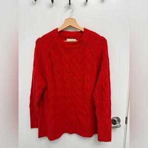 aerie Red Cable-Knit Crewneck Sweater